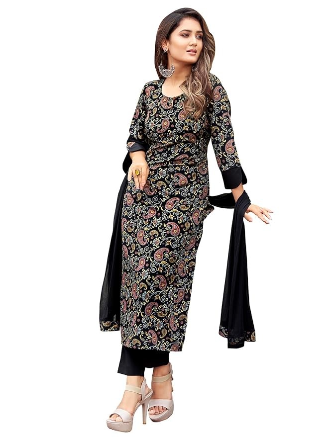 Women's Crepe Printed Kurta Pant with Dupatta Set | Suit Set