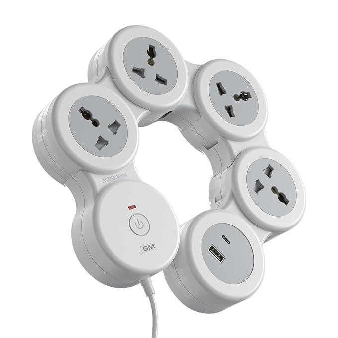 5+1 Spike Guard | Extension Board with USB Type-A & Type-C Master Switch| LED Indicator|1.8 Meter Cord |Surge & Overcurrent Protection| 4 International Sockets| Perfect for Homes and Offices