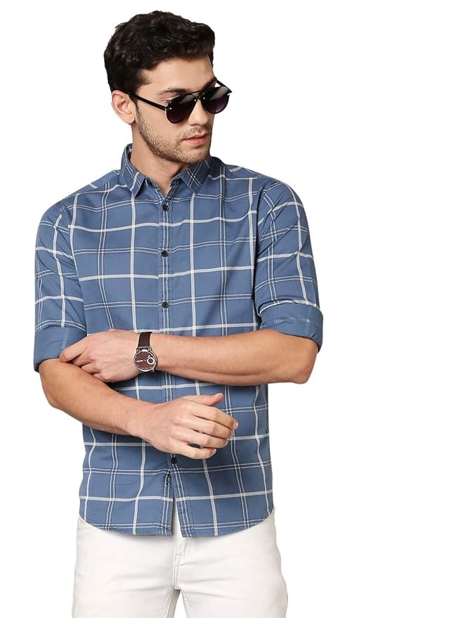 Men's Checkered Slim Fit Cotton Casual Shirt