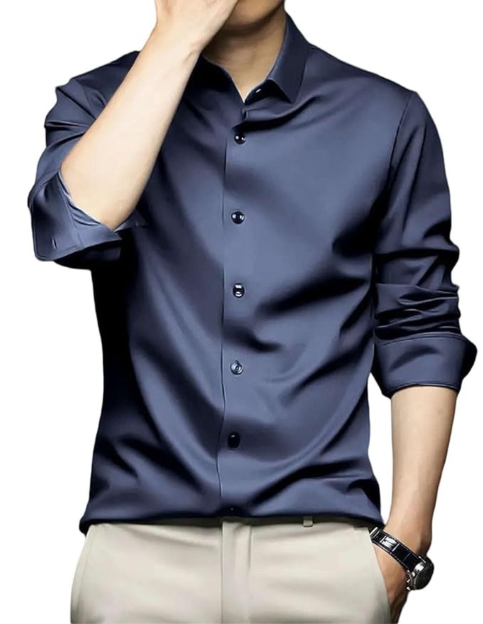 Men's Stylish Solid Satin Casual Shirt for Men Full Sleeve