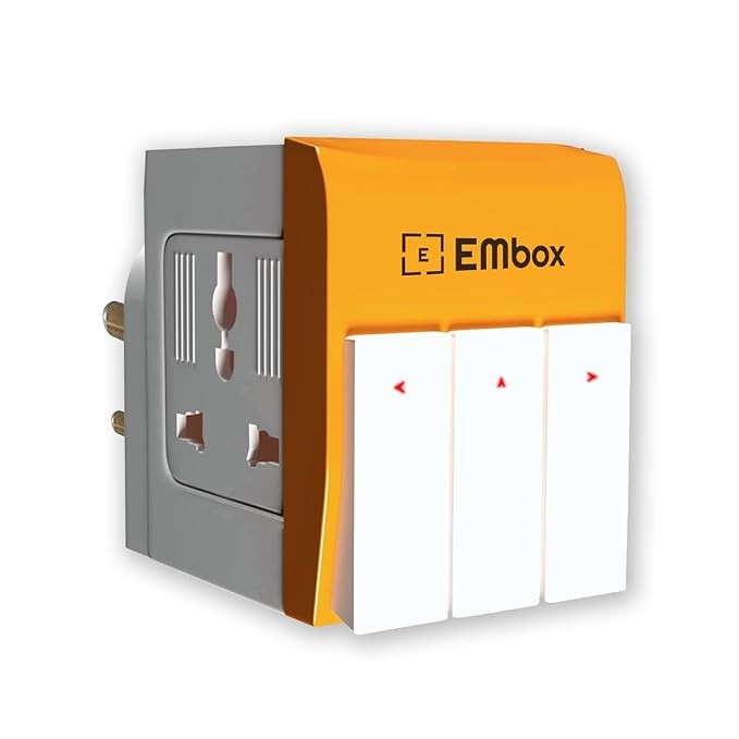 3 Pin Multi Plug Adapter with Individual Switch 3 Pin Plug Socket Safety Shutter Spike Buster Fuse Protected Adapter 3 Way Plug Extension for Home Office Travel-5A-250V, Pack of 1 Orange