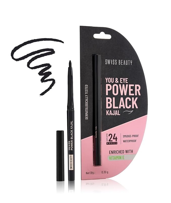 Beauty You & Eye Power Black Kajal | Waterproof & Smudge-Proof | 24 Hour Stay | Matte Finish Black Kajal | 0.30gm