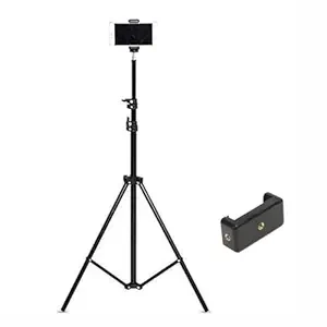 Tygot Lightweight & Portable Portable 7 Feet (84 Inch) Long Tripod Stand with Adjustable Mobile Clip Holder for All Mobiles & Cameras (Black)