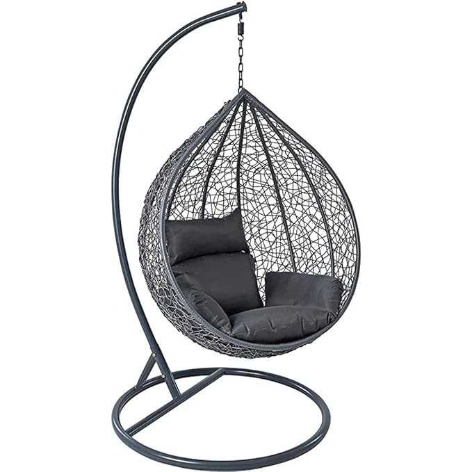 Bhairav Store Rattan Furniture Single Seater |Swing Chair With Stand & Hook & Cushions Outdoor| Indoor|Balcony | Garden | Patio | Home Improvement|Living Room|