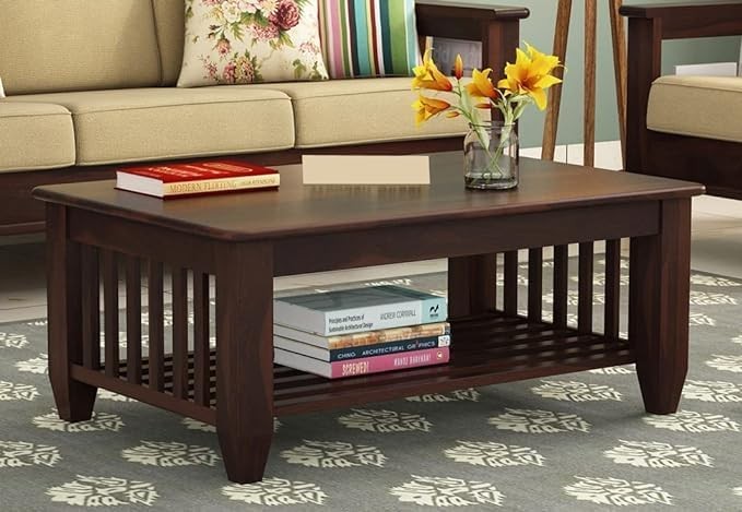 Kamdhenu art and craft Wooden Center Coffee Table with Storage | Solid Sheesham Wood Centre Table for Living Room, Drawing Room & Office