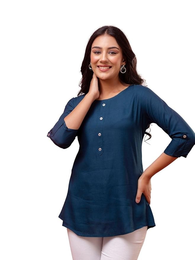 Solid Hip Length 3/4 Sleeves Tunic