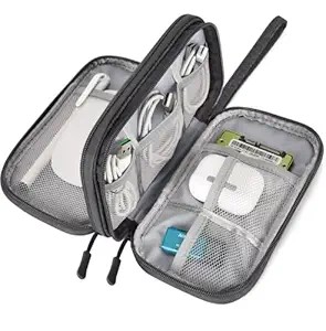 SaleOn 8.3X5 Inch Portable Storage Organizer Bag Usb Cable, Earphone, Power Bank, Mobile Charger, Hard Disk & Digital Gadgets With Mesh, Dual Zippers & Elastic Loops, Inside Color May Vary, grey