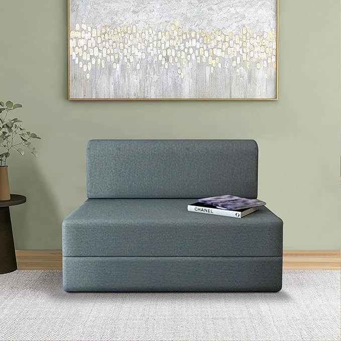 Rosebell Lightweight Easy 1-Person Sofa Cum Bed Jute Fabric- Washable Cover- Including Cushion - Size 3' X 6' Ft (Grey Color) Perfect for Home & Office for Guests