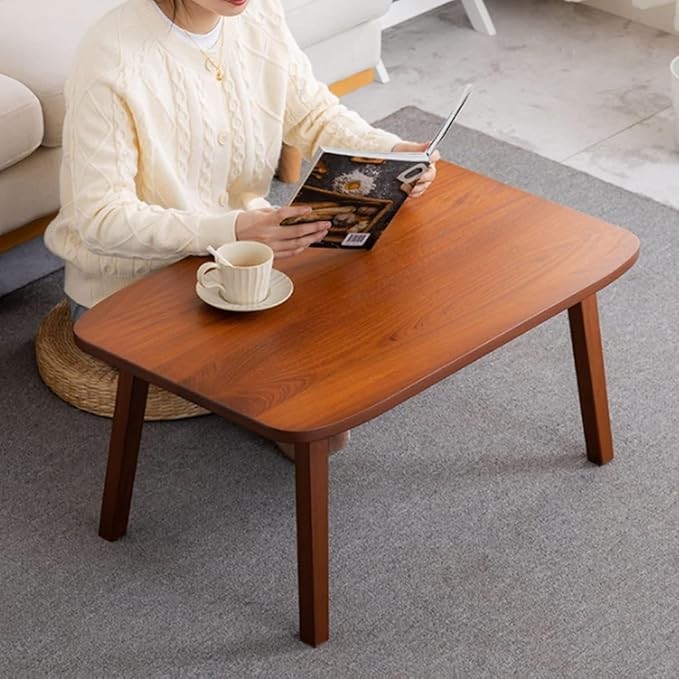 Craftsline Solid Sheesham Wooden Coffee Table - Tatami Bay Window Small Table for Indoor, Balcony, Floor Use With Safe Rounded Edges (60x40x30cm)