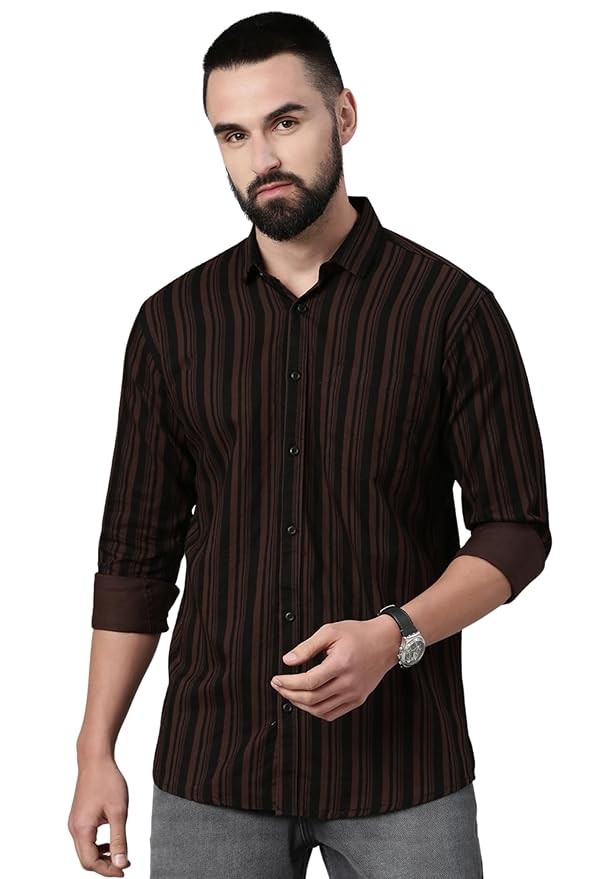 Men's Standard Slim Fit Striped Pure Cotton Casual Shirt