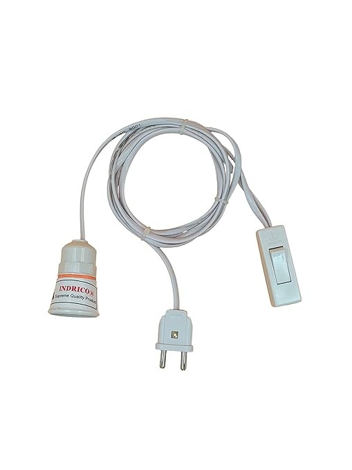 2 Pin Blub Holder with Plug Flexible Cable Wire for Lamp Hanging with On/Off Switch for Home Wall Décor, Diwali Christmas Decoration Multi Color PVC (Pack of 1, 5 Meter Wire) Visit the INDRICO Store