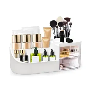 Make Up Organiser Cosmetic Storage Box with Drawers Dressing Table Organiser Makeup Box Beauty Organiser Large Makeup Box for Nail Polish Lipstick0895 White