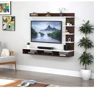 Tanu Craft Wood Wall Mounted 32 Inch C Style Tv Cabinet Shelf For Living Room, Bedroom, Outdoor,Gallery,Stairs (Dark Wenge & Wisdom White C Style Tv Cabinet)